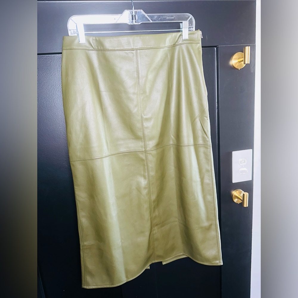 Worthington Women's Olive Green Midi Faux Leather Pencil Skirt